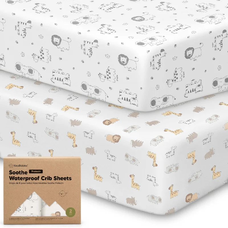 2-Pack Soothe [Protect+] Waterproof Crib Sheets (KeaSafari)