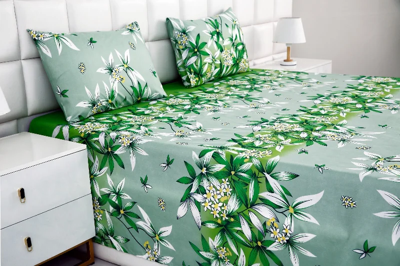 2Pcs Single Bed Sheet-Green Gold