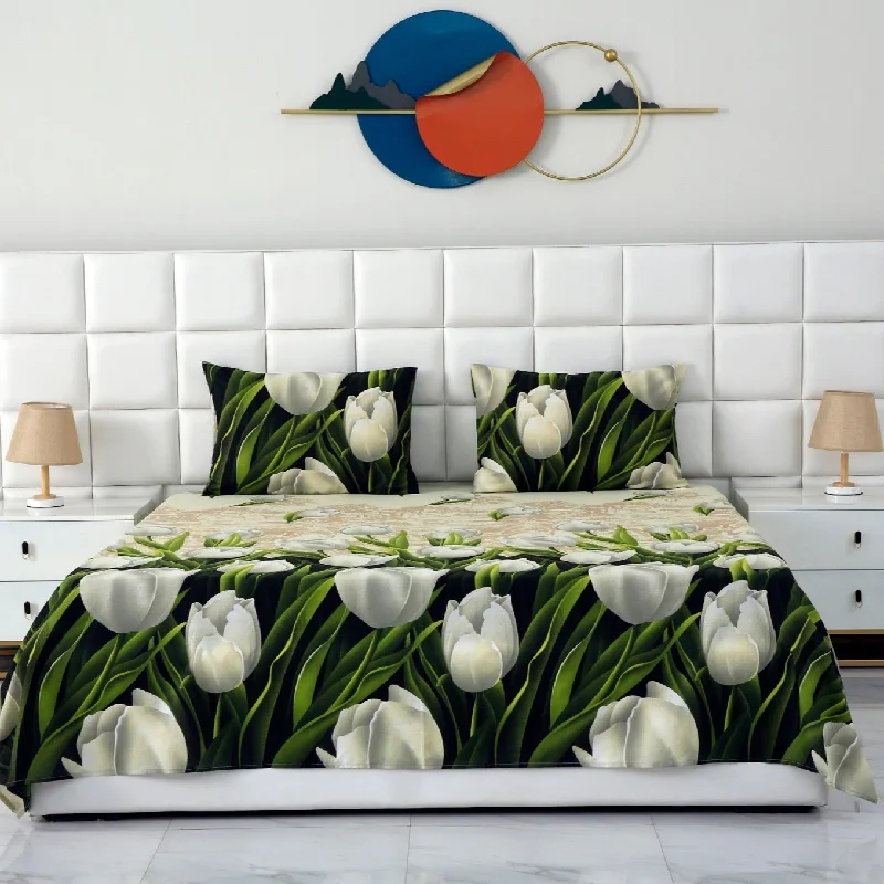 3 PCs Double Bed Sheet -13150-Tulip Green