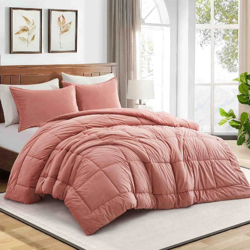 3 Piece Reversible Velvet Comforter Set with Sham, King or Queen Warm Comforter