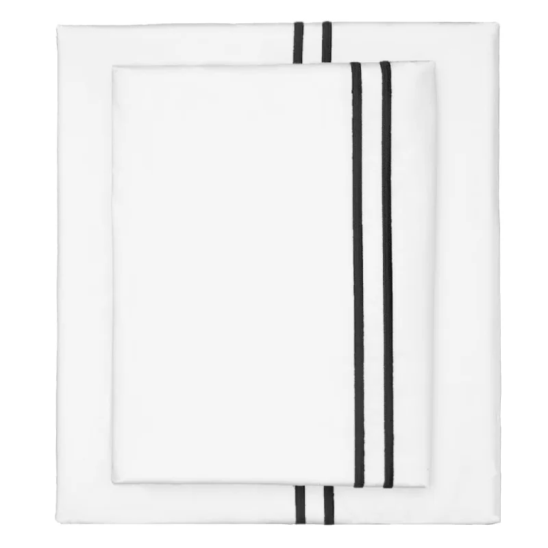 Black Lines Embroidered Sheet Set (Fitted, Flat, & Pillow Cases)