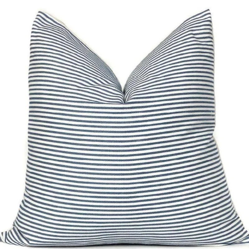 Blue and White Ticking Stripe Pillow Cover