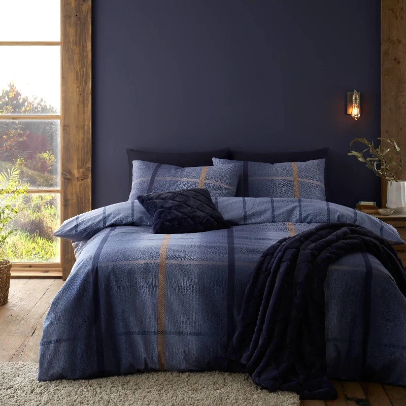 Brushed Melrose Tweed Check Duvet Cover Set Blue