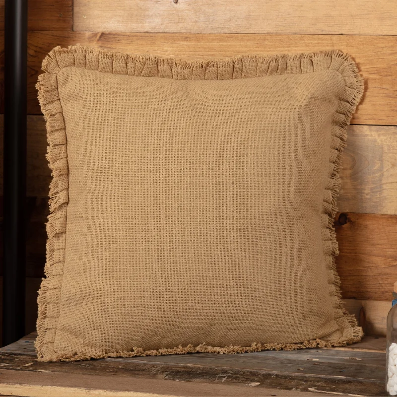 Burlap Natural Pillow w/ Fringed Ruffle 18x18