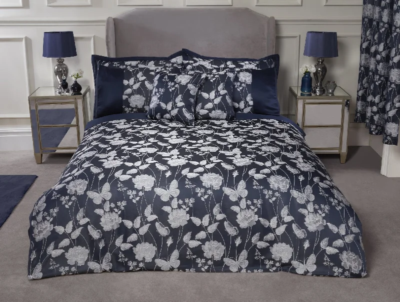 Butterfly Meadow - Embellished Jacquard Duvet Set in Navy