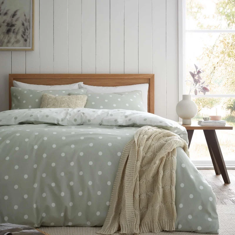 Brushed Polka Dot Duvet Cover Set Green