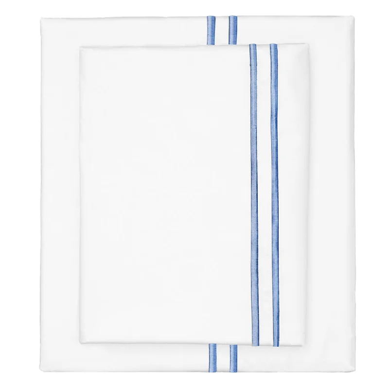 Coastal Blue Lines Embroidered Sheet Set (Fitted, Flat, & Pillow Cases)