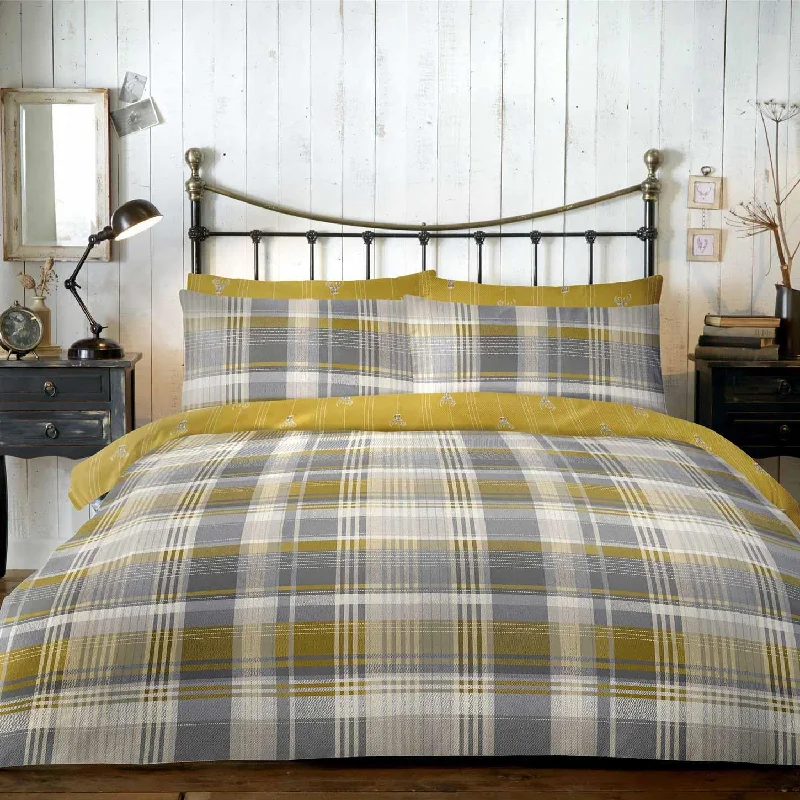 Connolly Check Flannelette Brushed Cotton Duvet Cover Ochre