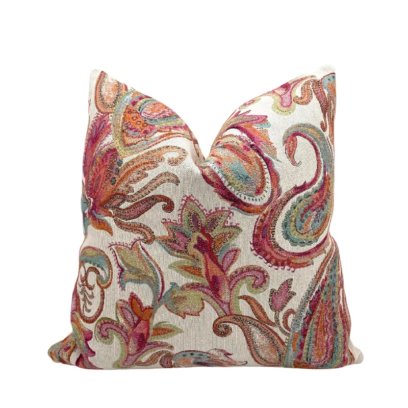 Pink Paisley Woven Pillow Cover