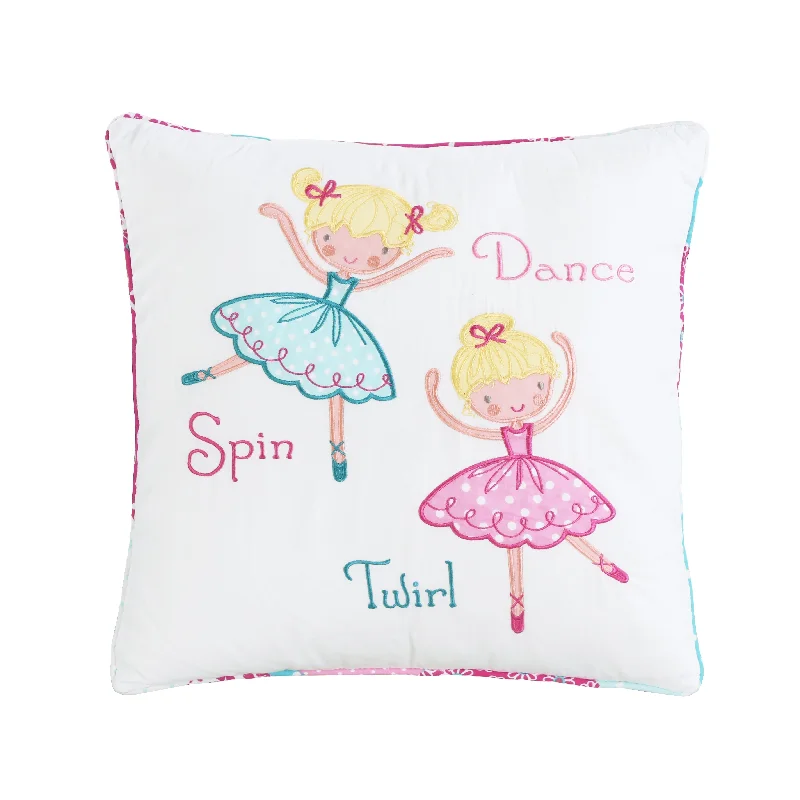 Ballerina Girl Pink Floral Dancer Square Decor Throw Pillow