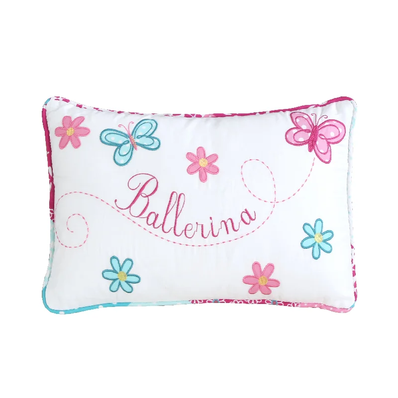 Ballerina Girl Pink Butterfly Floral Rectangular Decor Throw Pillow