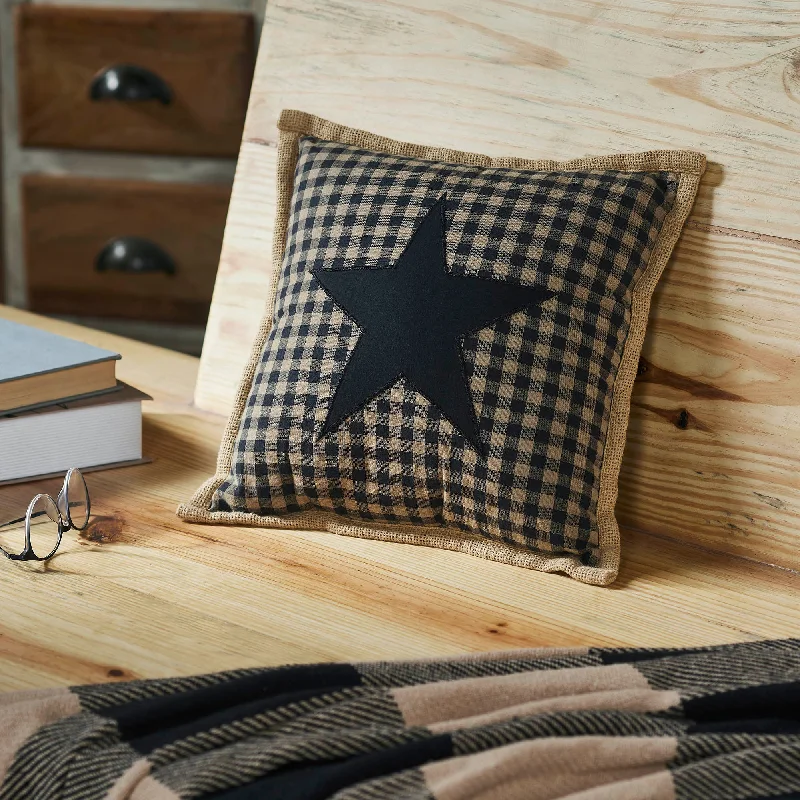 Black Check Star Pillow 12x12 **BACKORDERED UNTIL NOVEMBER 2024**