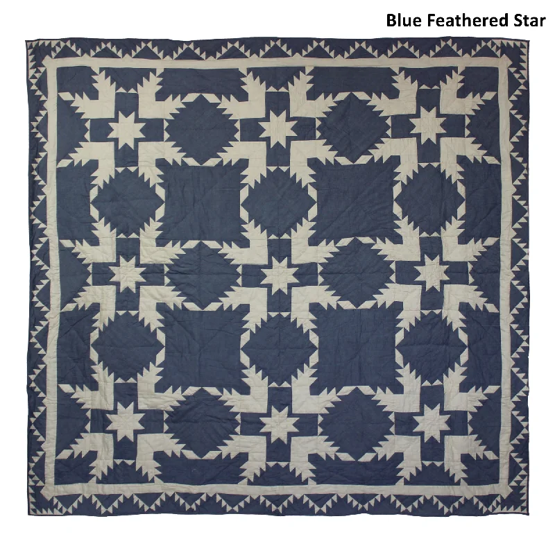 Blue Feathered Star/Feathered Star Quilt, Hand cut and Patchwork cotton fabric blocks.