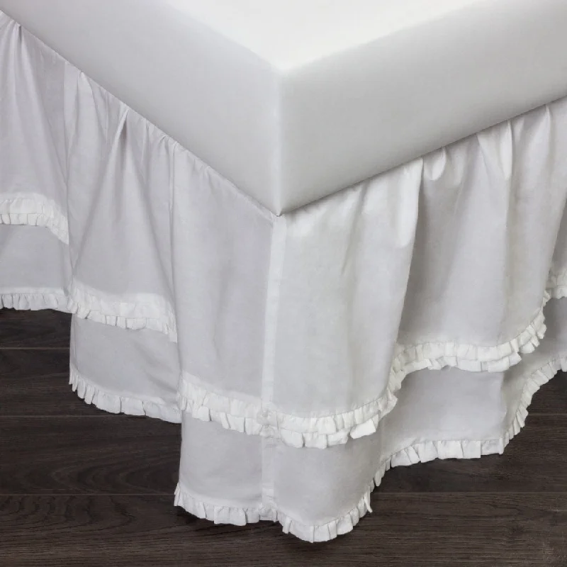 Cottage Home Petra Ruffle White Cotton 3 Piece Tuck in Bed Skirt