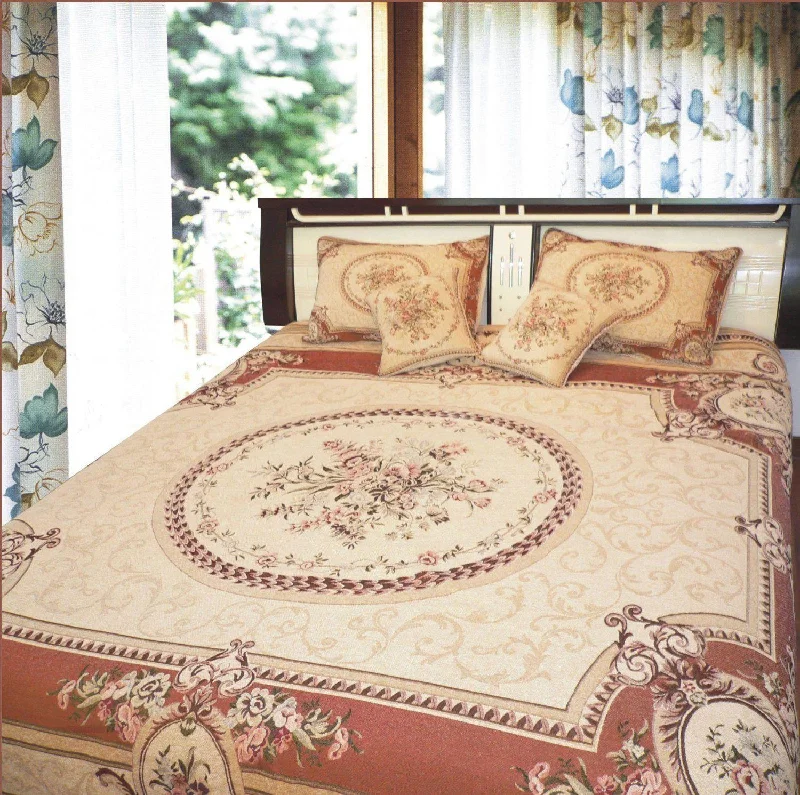 DaDa Bedding Orange & Beige Spices Victorian Floral Medallion Chenille Bedspread - Twin/Full 3-Piece Set