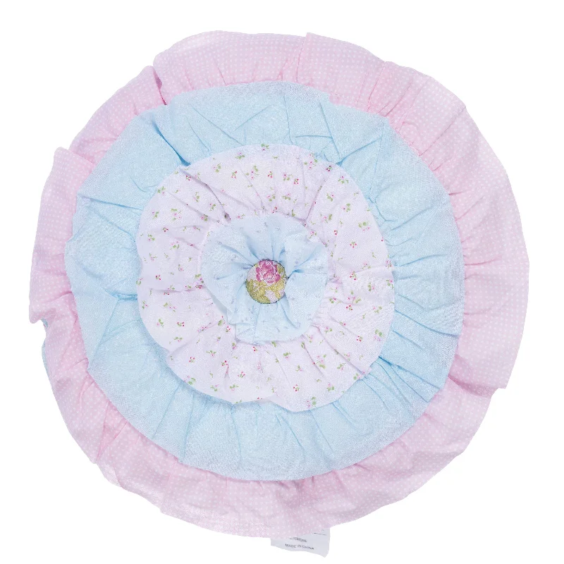 Devers Ruffles White Pink Blue Round Decor Throw Pillow