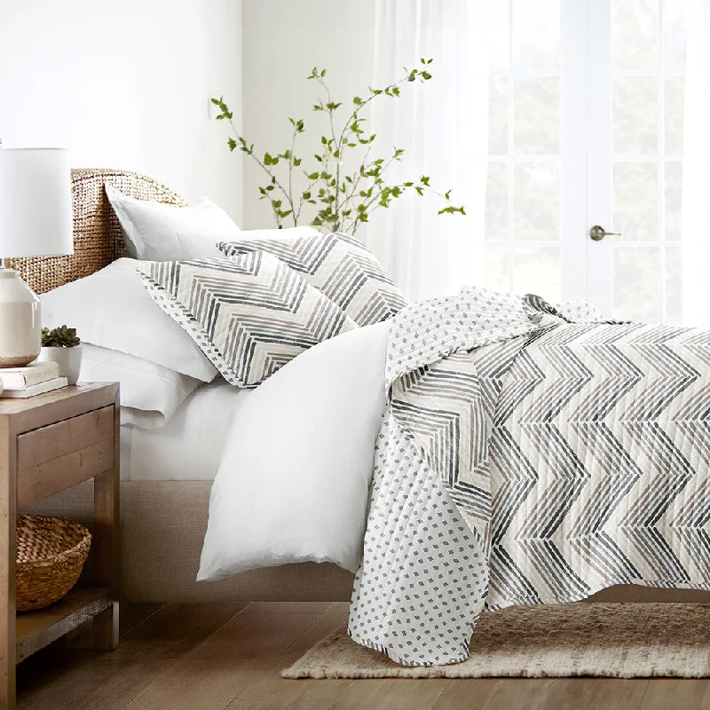 Diamond Chevron Reversible Quilted Coverlet Set