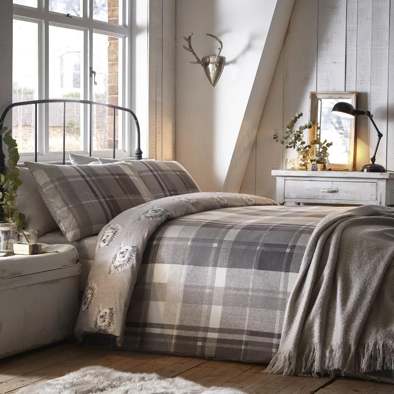 Colville Check Flannelette Brushed Cotton Duvet Cover Set Grey