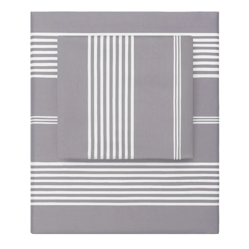 Grey Striped Seaport Sheet Set  (Fitted, Flat, & Pillow Cases)