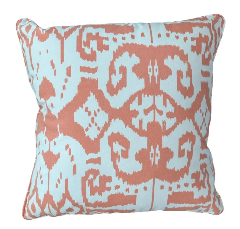 Island Ikat Salmon on White Outdoor Pillow Cover