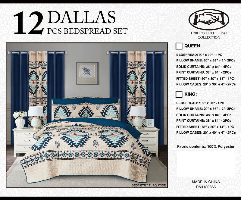 king Dallas Bedspread Set 12Piece