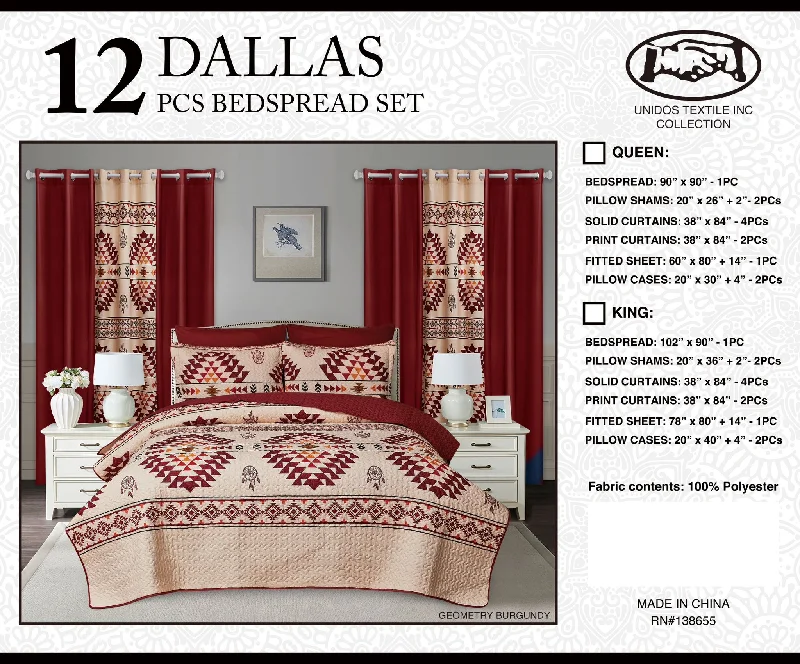 king Dallas Bedspread Set 12Piece