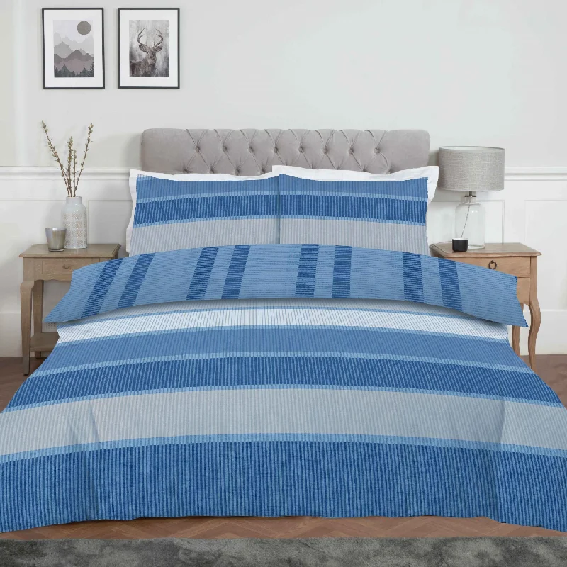 Lewis's Dalton Stripe Brushed Cotton Duvet Set - Blue