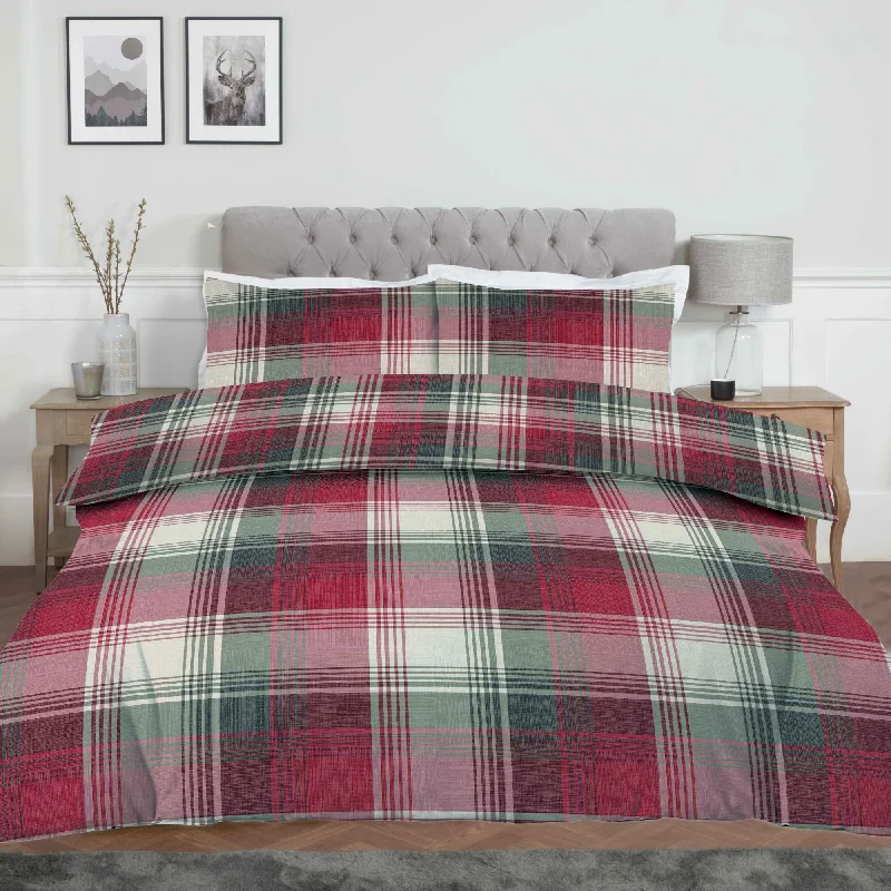 Lewis's Monroe Check Brushed Cotton Duvet Set - Maroon