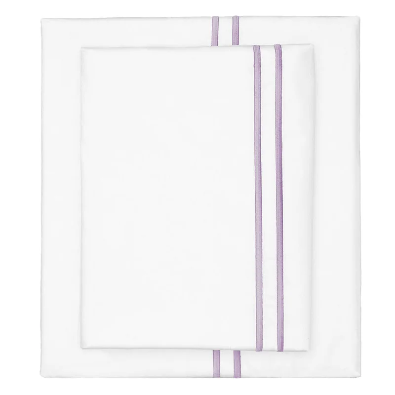 Lilac Purple Lines Embroidered Sheet Set (Fitted, Flat, & Pillow Cases)