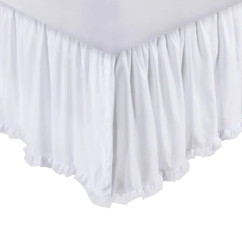 Mora Queen Bed Skirt, Polyester Platform, Ruffle Edge Split Corners, White