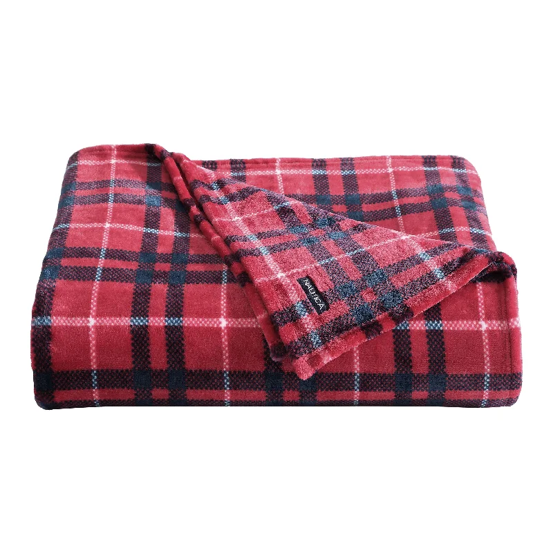 Nautica Winter Tattersall Red Full/Queen Blanket