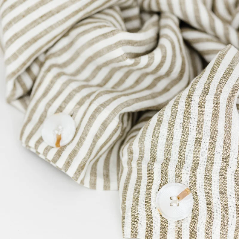 Olive Stripes Linen Duvet