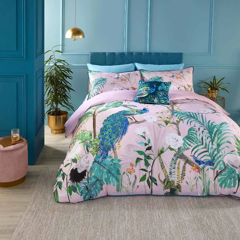 Peacock Jungle Duvet Cover Set Pink