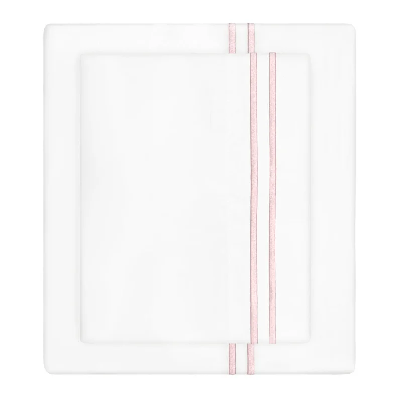 Pink Lines Embroidered Sheet Set (Fitted, Flat, & Pillow Cases)