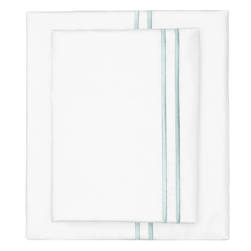 Porcelain Green Lines Embroidered Sheet Set (Fitted, Flat, & Pillow Cases)