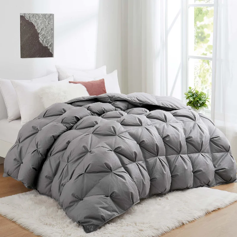 Puredown Luxury 93% Down Comforter White Goose Down 800 Fill Power, Winter Comforter 100% Cotton Cover -Grey