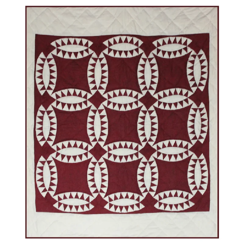 Red Wedding Ring Quilt, Hand cut and Patchwork cotton fabric blocks.