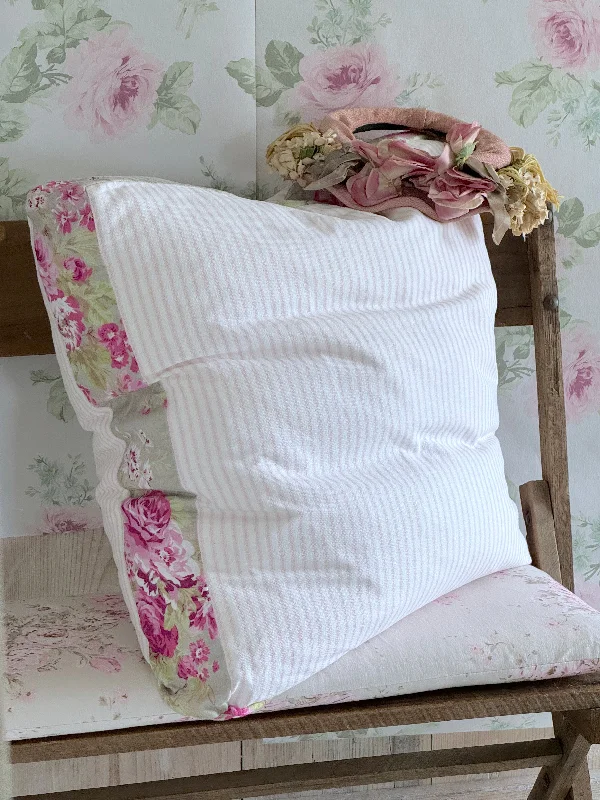 Paradise Cove Khaki Rose Pink Stripe Pillow  - 22" x 22"