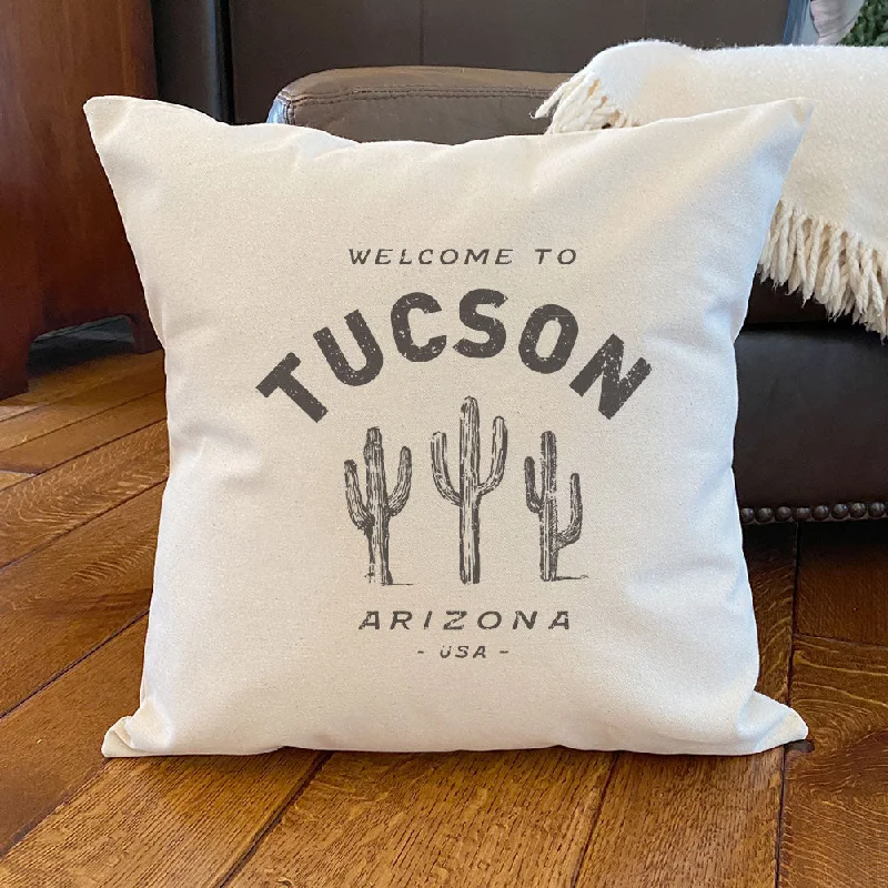 Saguaro Cactus w/ City, State - Square Canvas Pillow