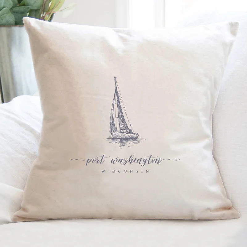 Sailboat w/ City, State - Square Canvas Pillow