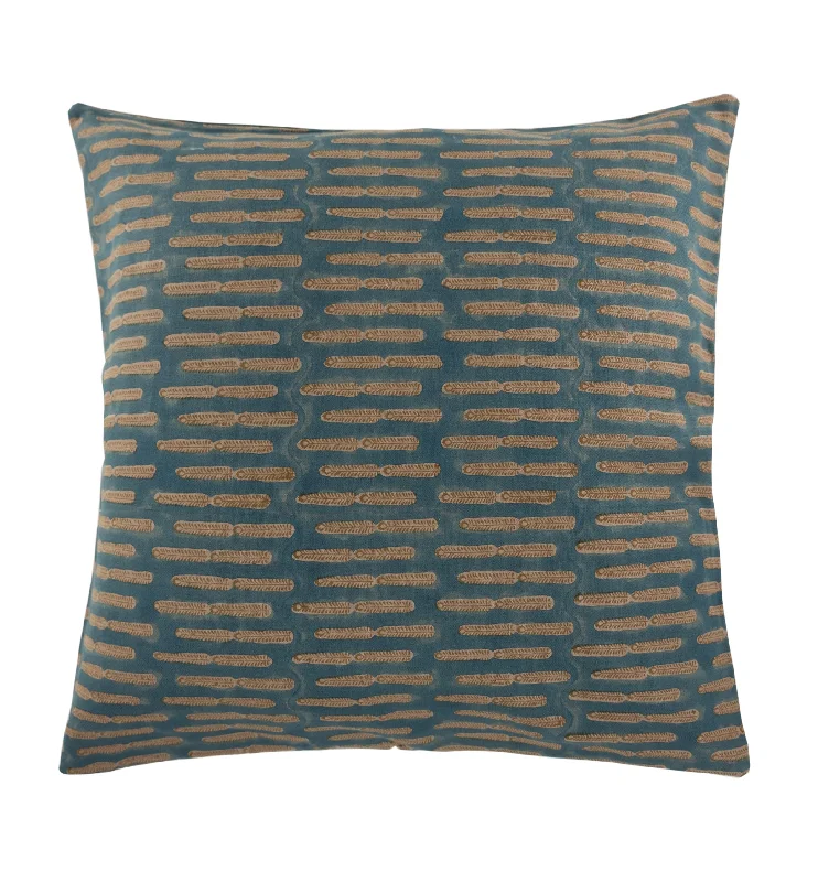 Savannah Blue Tan Linen Pillow