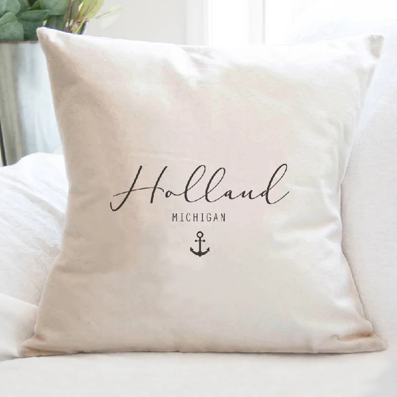 Script City and State with Anchor - Square Canvas Pillow