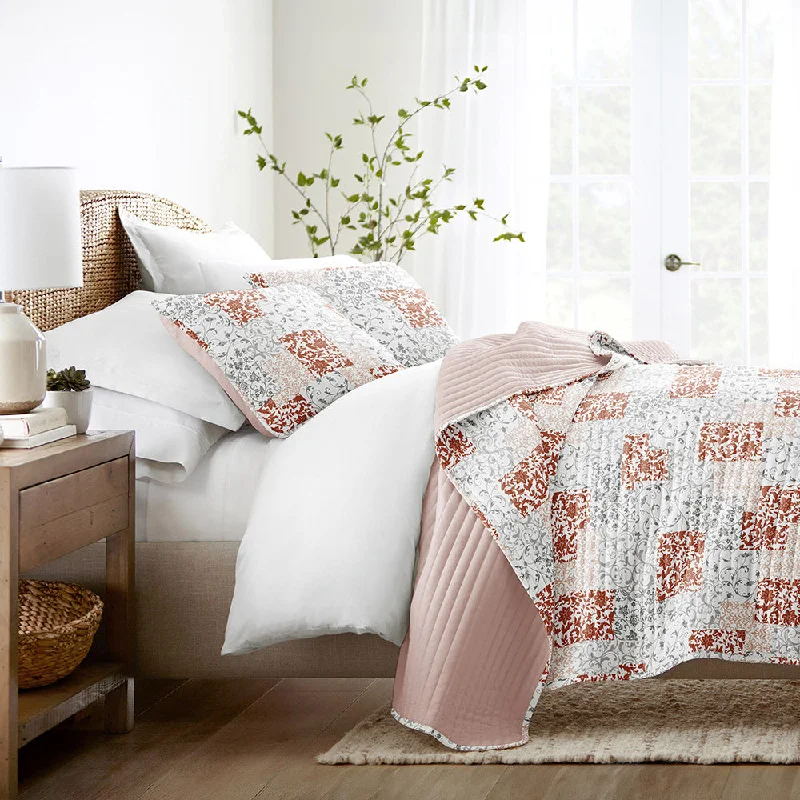 Scrolled Patchwork Reversible Quilted Coverlet Set