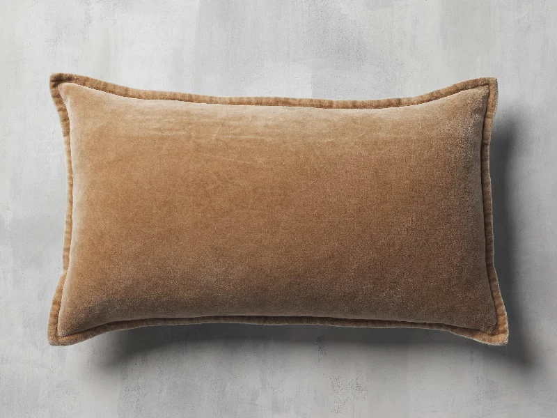 Stone Washed Velvet Lumbar Pillow Cover in Camel