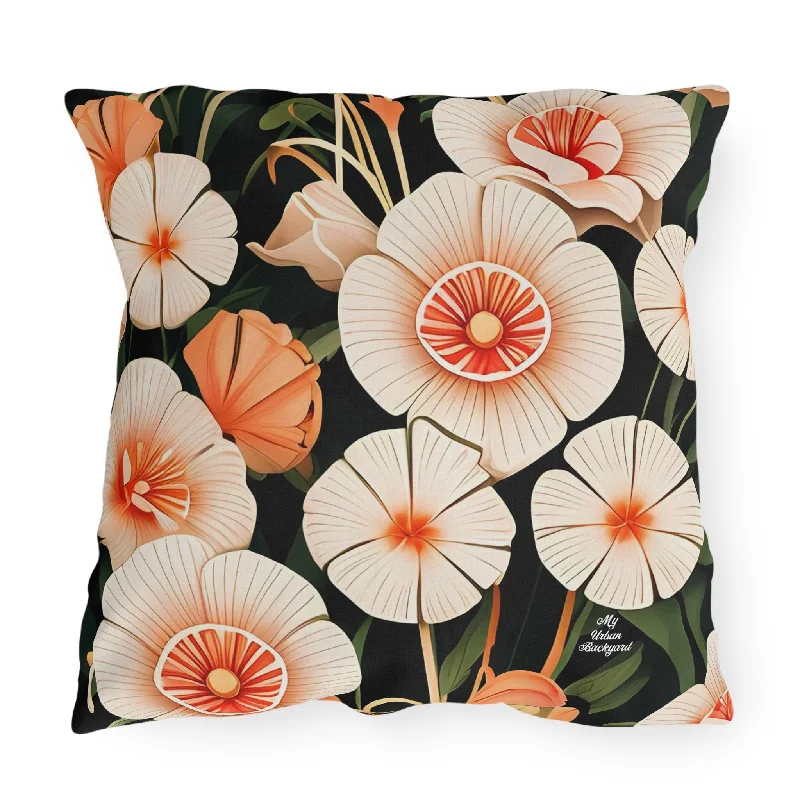 Art Deco Flowers, Terracotta accent color, Throw Pillow, Indoor/Outdoor Decor for Home or Office