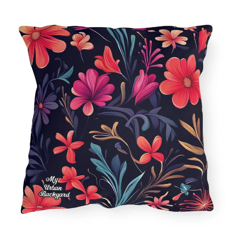 Night Blooming Wildflowers, Blue accent color, Throw Pillow, Indoor/Outdoor Decor for Home or Office