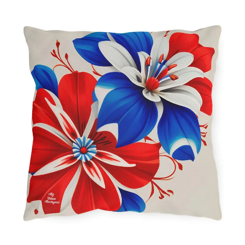 Red White & Blue Flowers, Throw Pillow, Indoor/Outdoor Decor for Home or Office