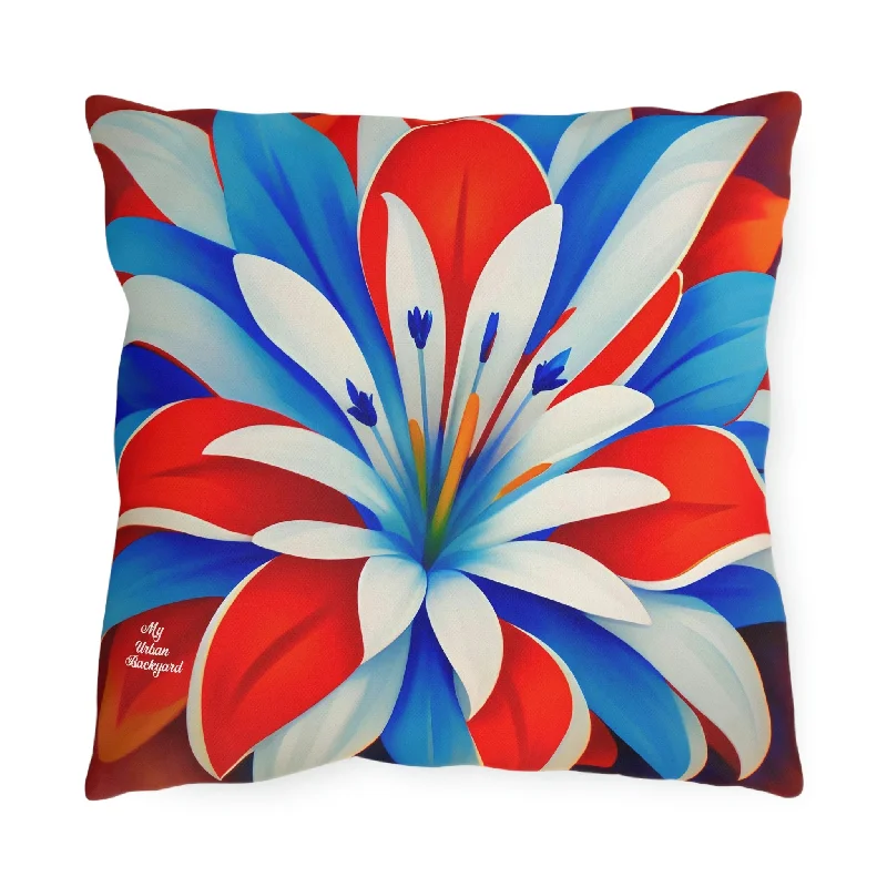 Red White & Blue Flower, Throw Pillow, Indoor/Outdoor Decor for Home or Office