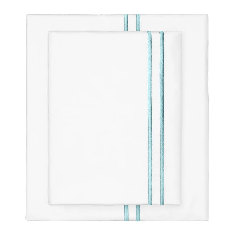 Turquoise Lines Embroidered Sheet Set (Fitted, Flat, & Pillow Cases)