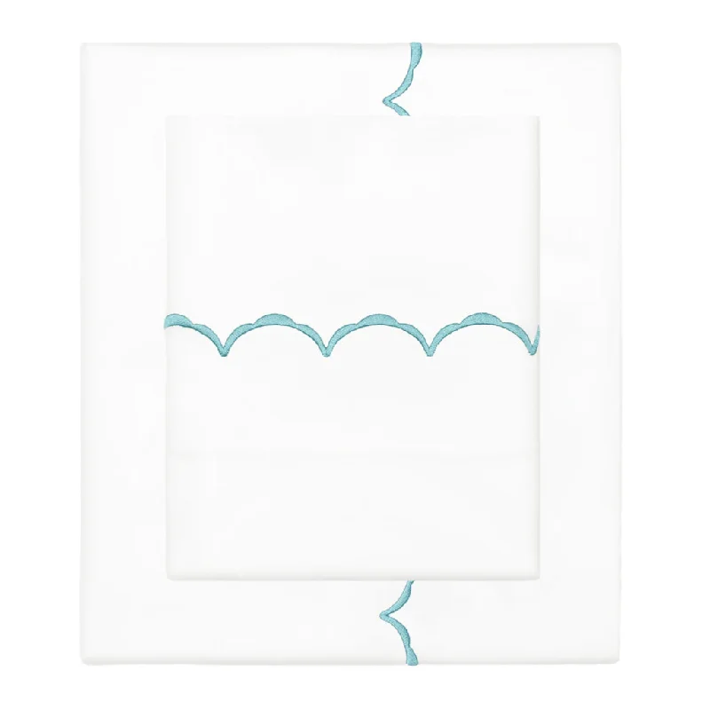 Turquoise Wavelet Embroidered Sheet Set (Fitted, Flat, & Pillow Cases)